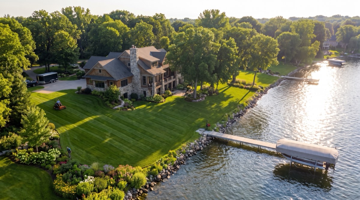 Commercial landscaping and grounds maintenance — lakeside lawn, Minnetonka