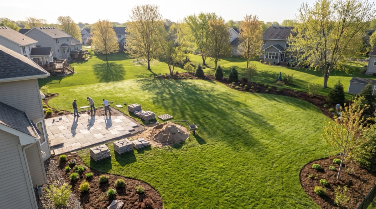 Irrigation installation and spring builds — new patio and lawn